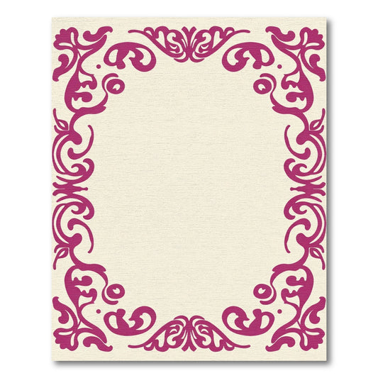 Deep Magenta Floral Scroll Frame Rug
