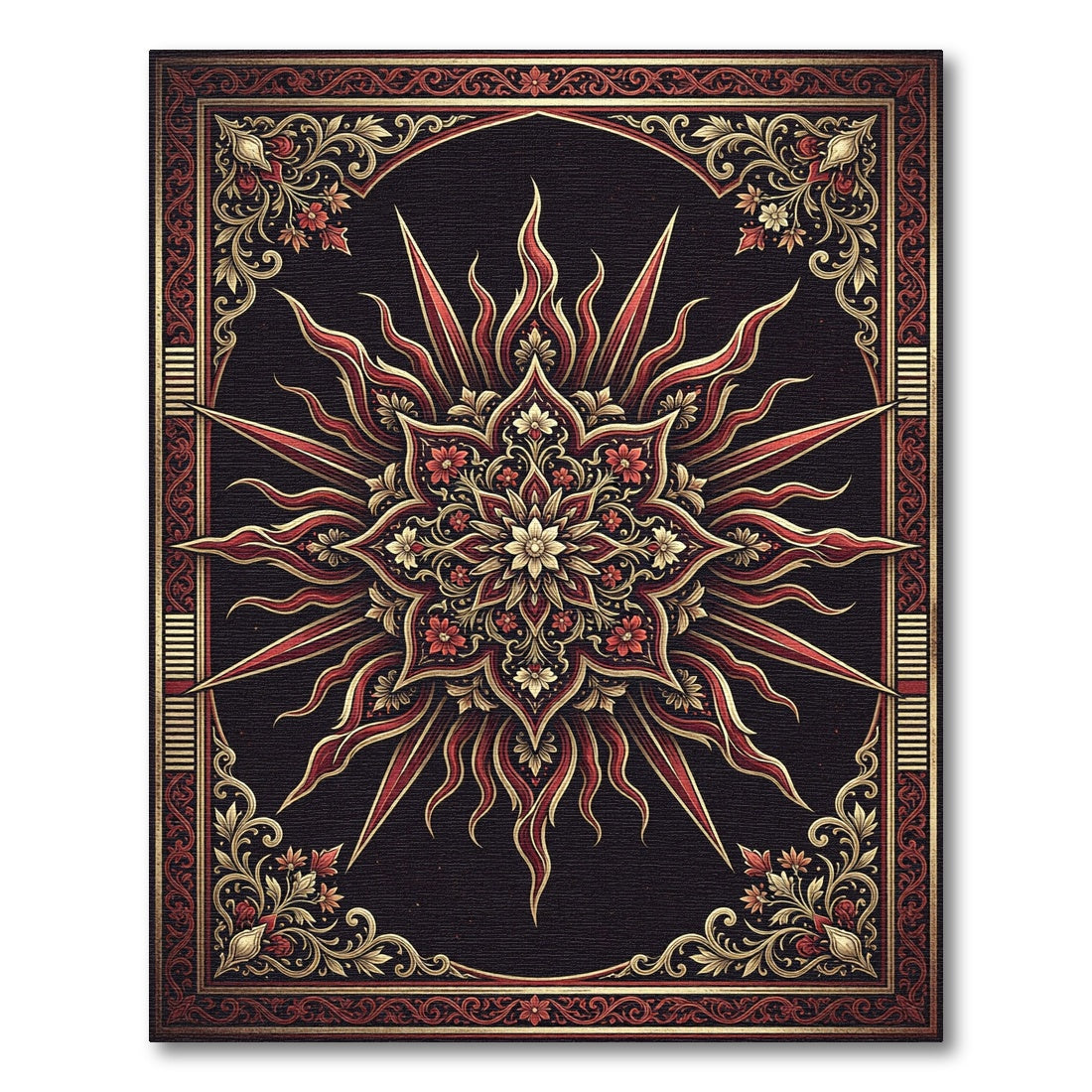 Crimson Gold Radiant Celestial Star Rug