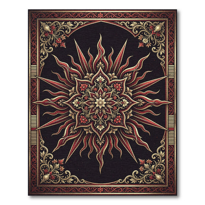 Crimson Gold Radiant Celestial Star Rug