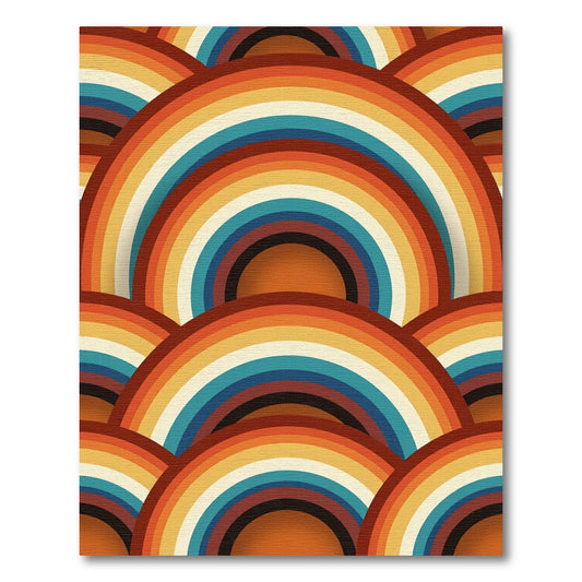 Retro Rainbow Arched Geometric Rug