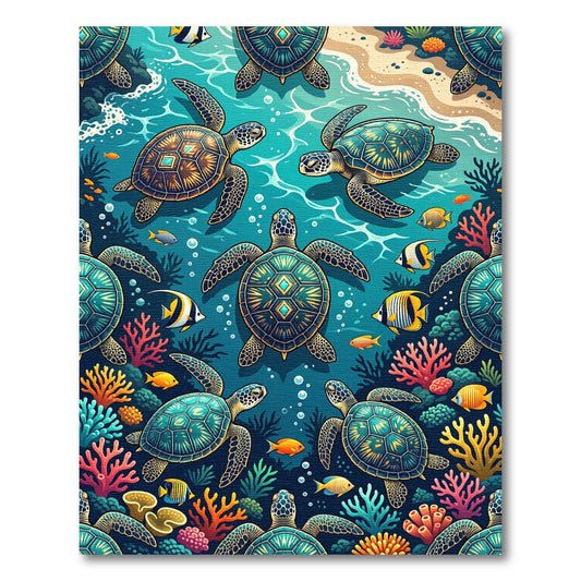 Vibrant Teal Sea Turtle Coral Reef Rug