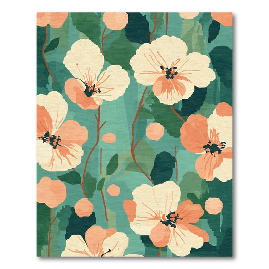 Coral Peach Blossom Garden Teal Rug