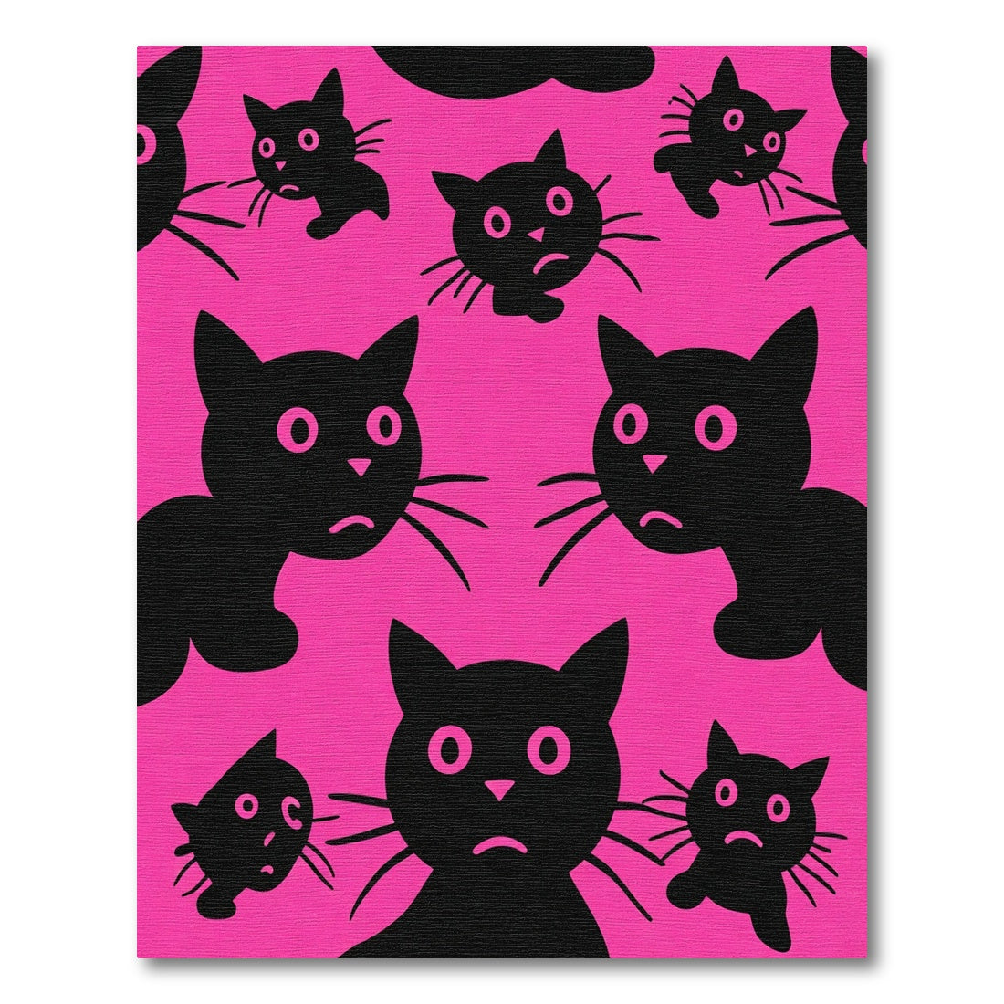 Black Whimsical Cats Pink Background Rug