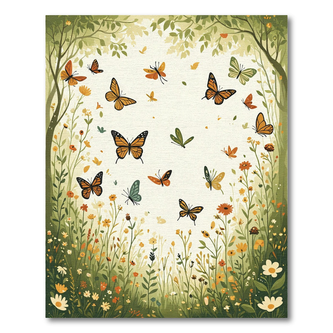 Vibrant Orange Butterfly Meadow Garden Rug