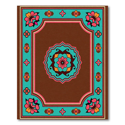 Vibrant Brown Floral Medallion Border Rug