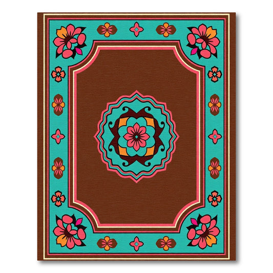 Vibrant Brown Floral Medallion Border Rug