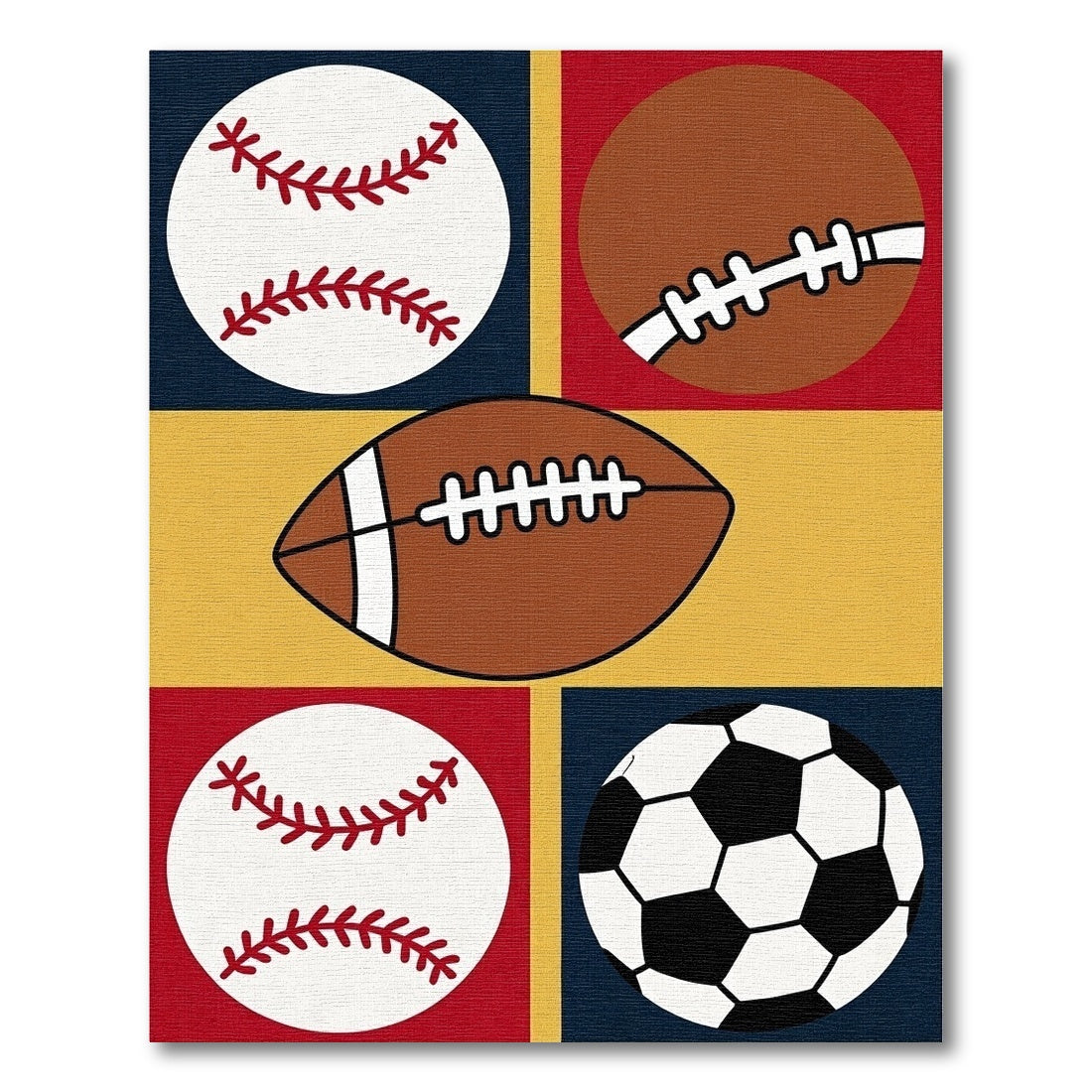 Playful Baseball Football Soccer Grid Rug