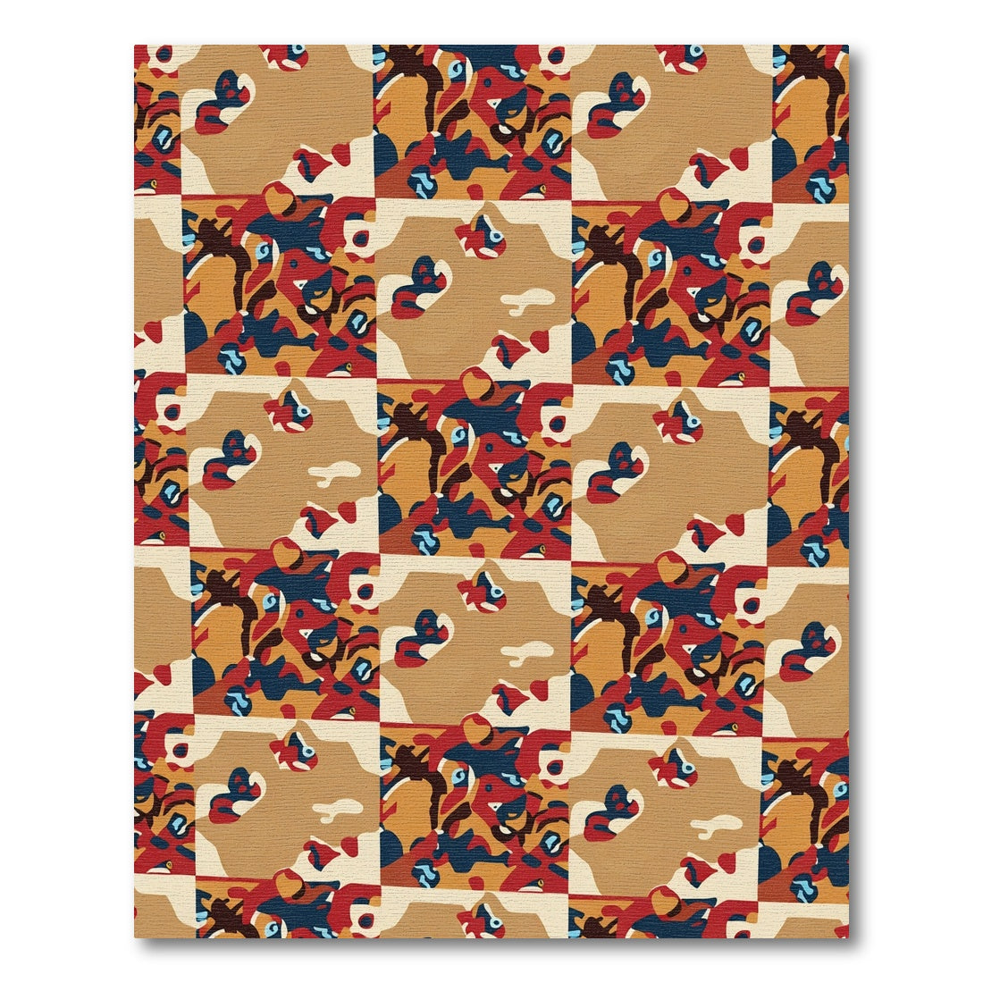 Abstract Ochre Red Blue Camo Rug