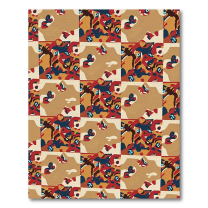 Abstract Ochre Red Blue Camo Rug