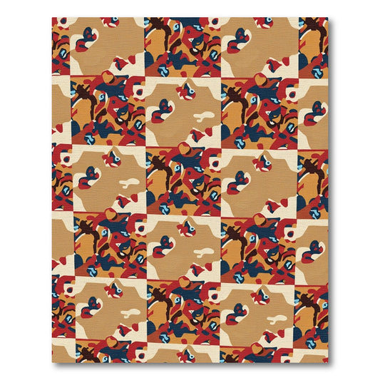 Abstract Ochre Red Blue Camo Rug