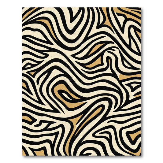 Cream Black Golden Swirl Animal Print Rug