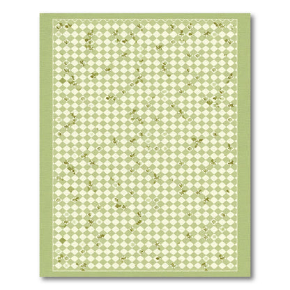 Soft Green Checkerboard Floral Sprig Rug