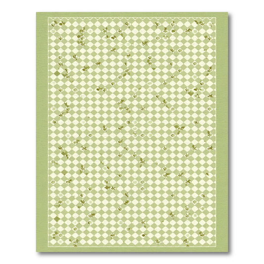 Soft Green Checkerboard Floral Sprig Rug