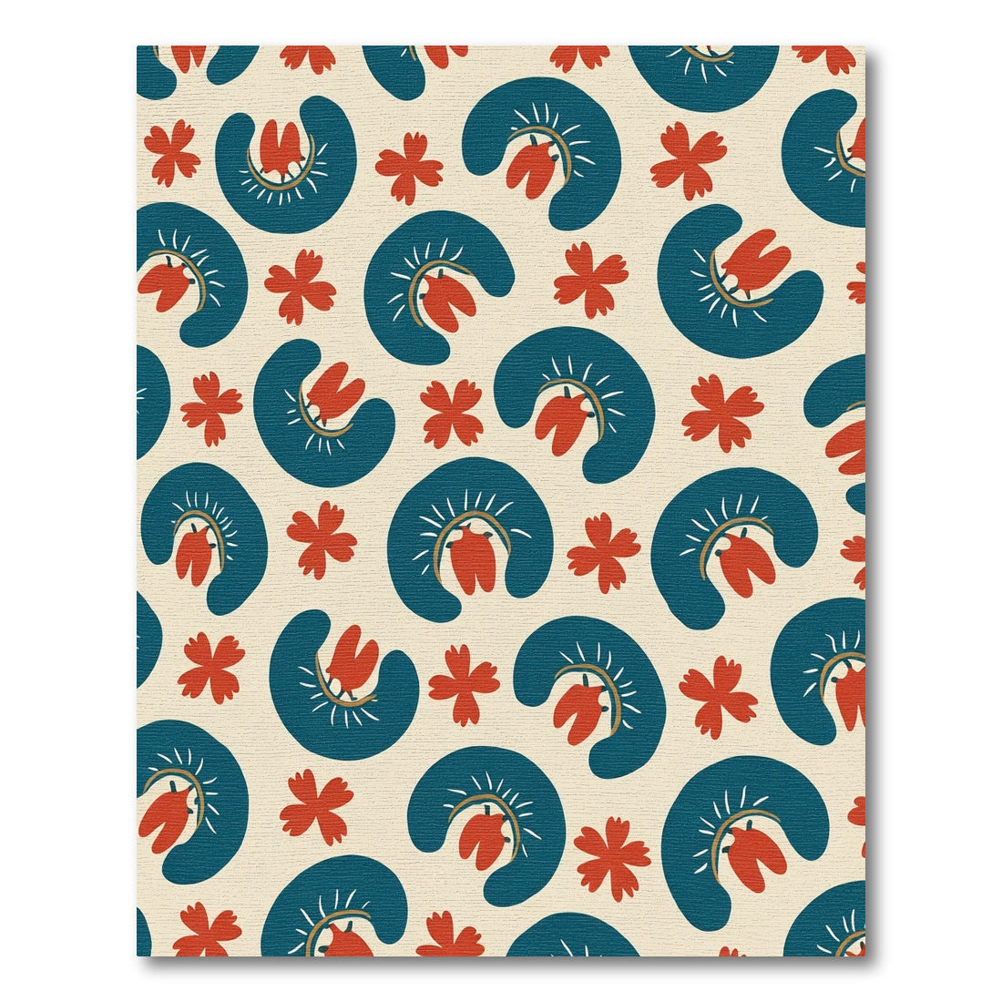 Teal Coral Floral Spaced Arrangement Rug
