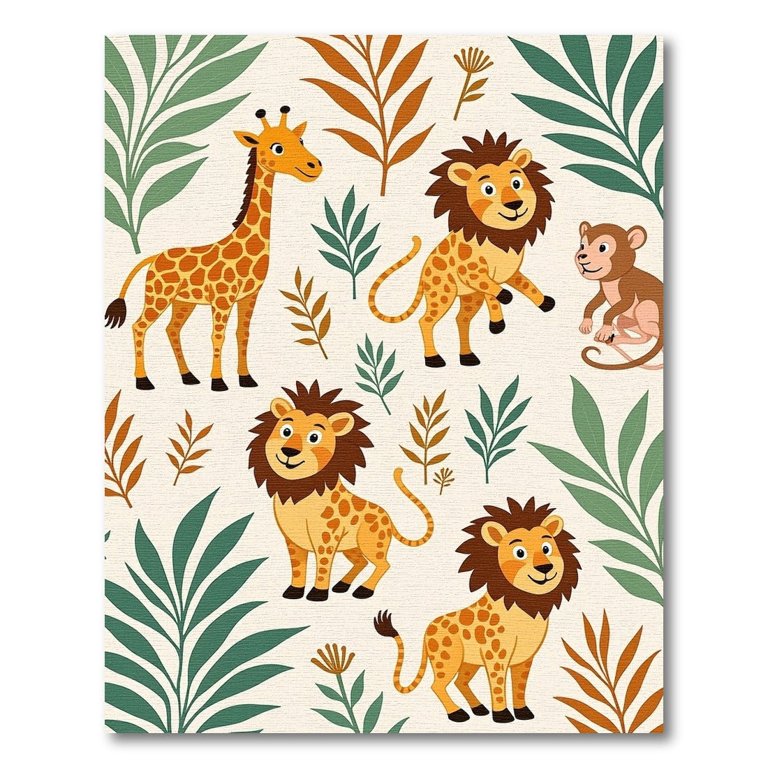 Playful Jungle Animals Safari Scene Rug