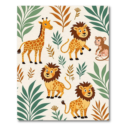 Playful Jungle Animals Safari Scene Rug