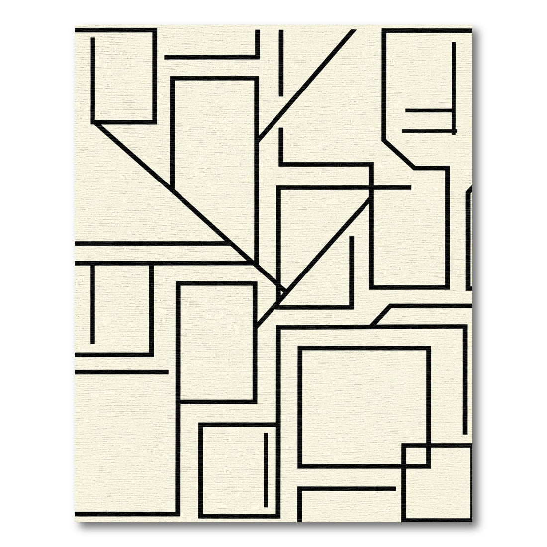 Cream Black Geometric Rectangles Arrangement Rug