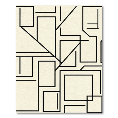 Cream Black Geometric Rectangles Arrangement Rug