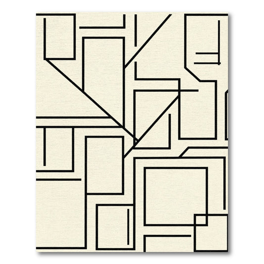 Cream Black Geometric Rectangles Arrangement Rug