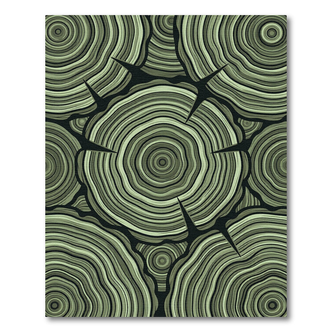 Olive Green Wood Grain Rings Rug