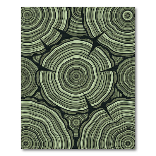 Olive Green Wood Grain Rings Rug