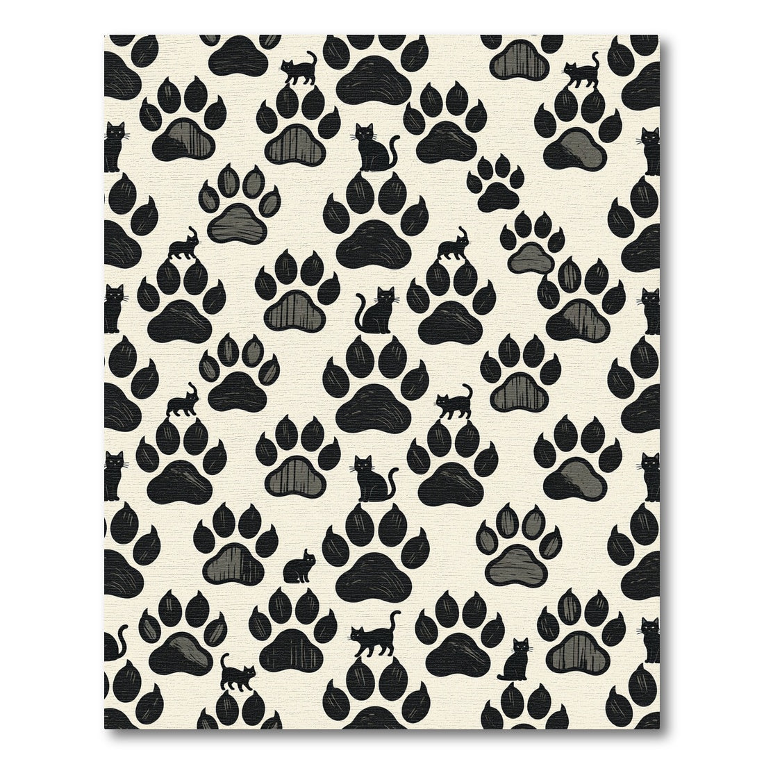 Whimsical Black Cat Paw Print Rug