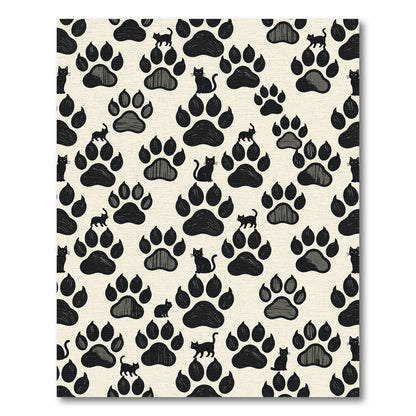 Whimsical Black Cat Paw Print Rug