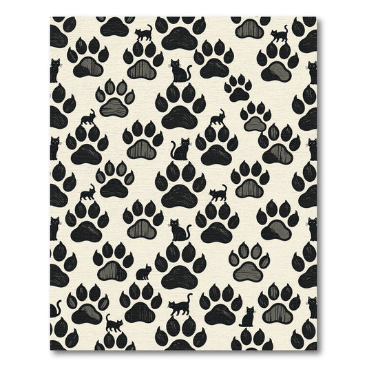 Whimsical Black Cat Paw Print Rug