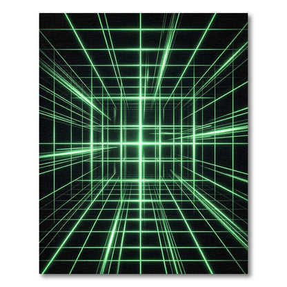 Neon Green Cyber Grid Abstract Lines Rug
