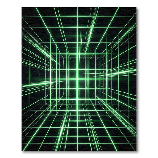 Neon Green Cyber Grid Abstract Lines Rug