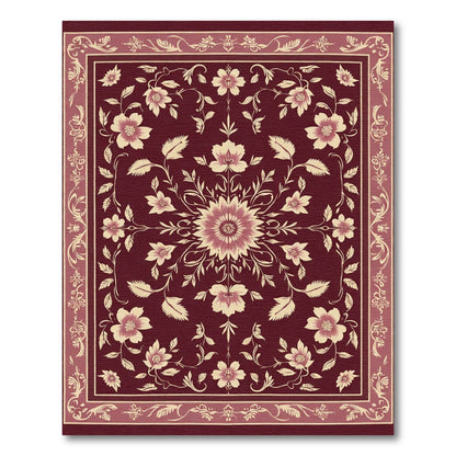 Rich Burgundy Floral Medallion Border Rug