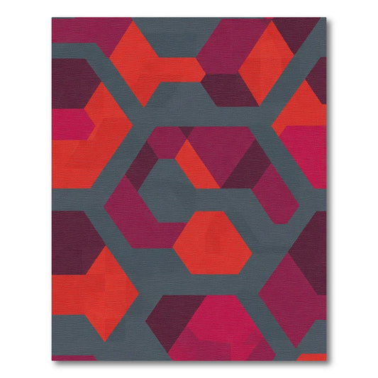 Crimson Magenta Geometric Overlay Rug