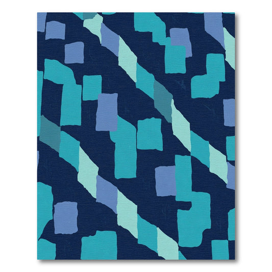 Deep Blue Geometric Block Abstract Rug