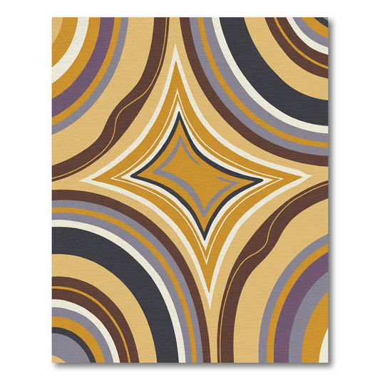 Retro Golden Diamond Swirl Rug