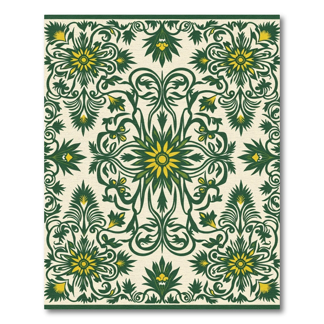 Emerald Yellow Floral Symmetry Rug