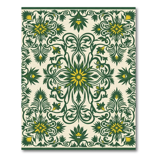Emerald Yellow Floral Symmetry Rug