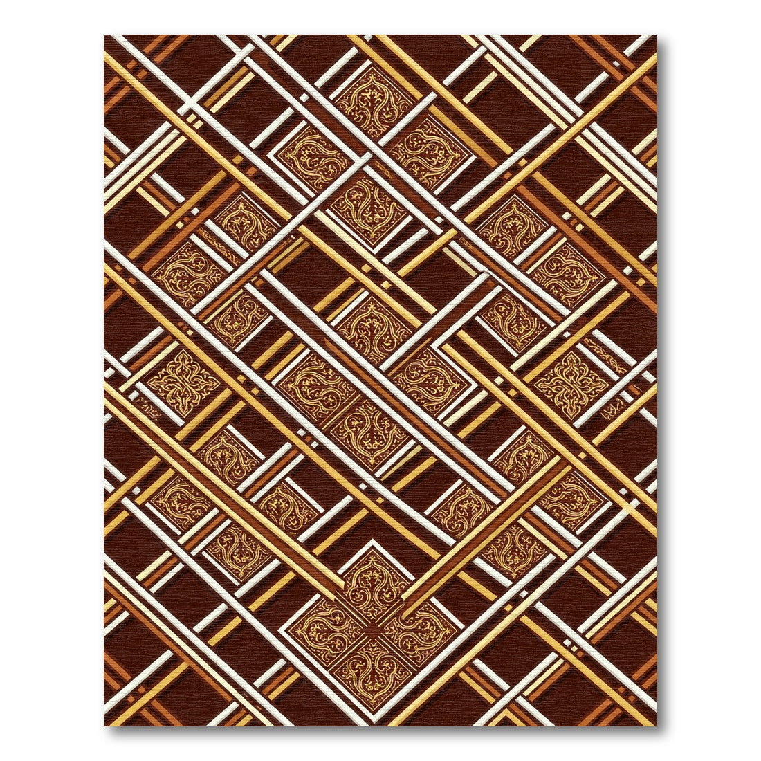 Ornate Gold Brown Intersecting Lines Rug