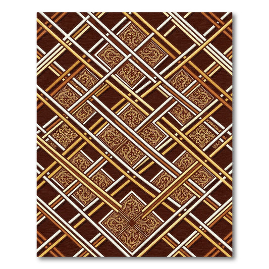 Ornate Gold Brown Intersecting Lines Rug