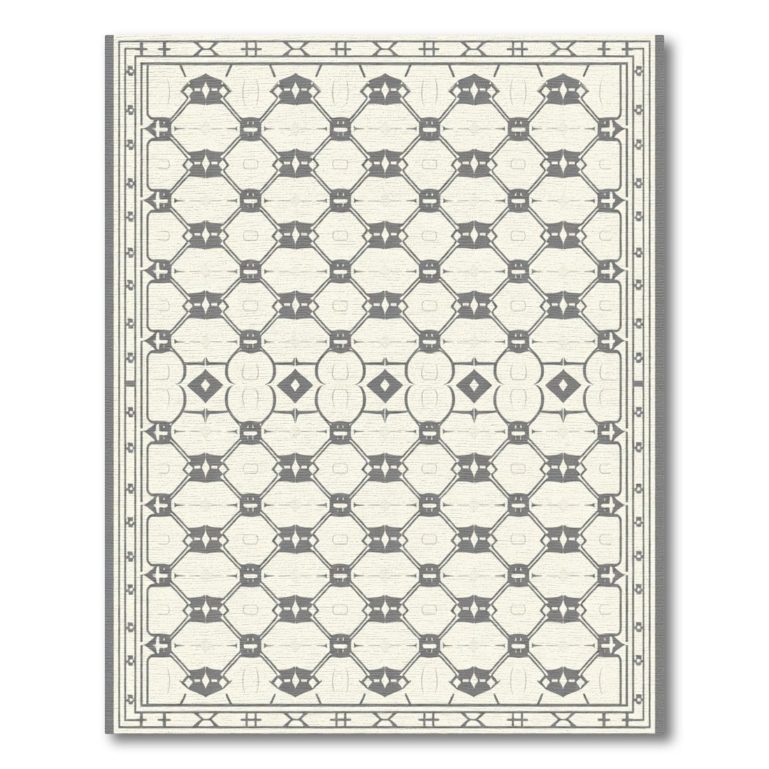 Chic Ivory Geometric Lattice Border Rug