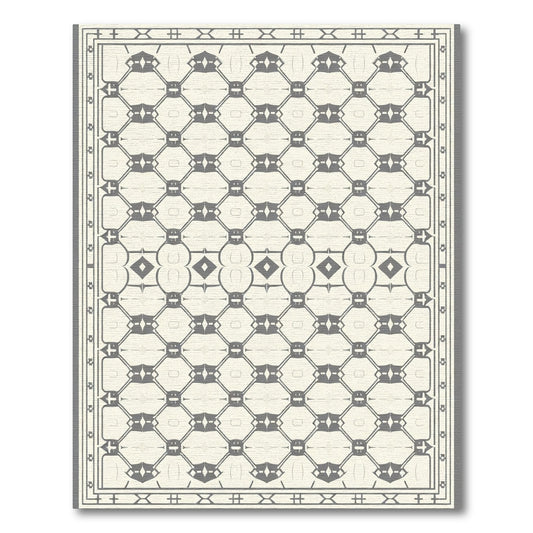 Chic Ivory Geometric Lattice Border Rug