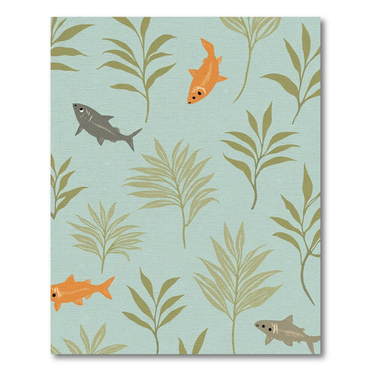 Underwater Foliage Orange Gray Fish Rug