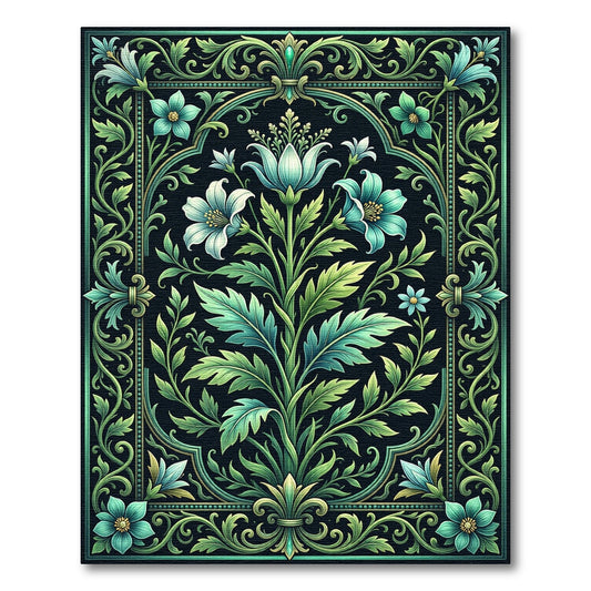 Emerald Green Floral Scrollwork Rug