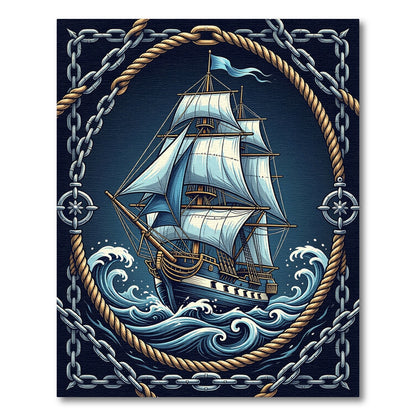 Nautical Tall Ship Ocean Waves Rug