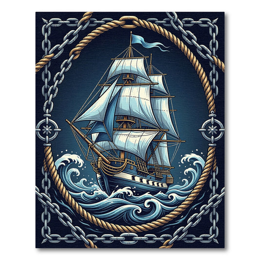 Nautical Tall Ship Ocean Waves Rug