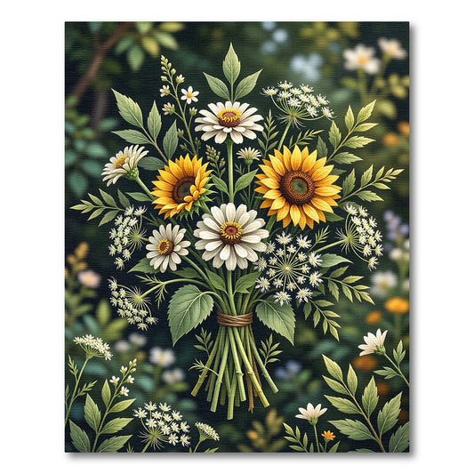 Sunlit Sunflower and Daisy Meadow Bouquet Rug