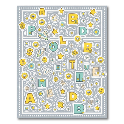 Alphabet and Star Icons Gray Rug