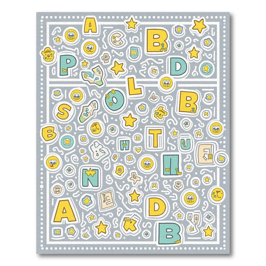 Alphabet and Star Icons Gray Rug