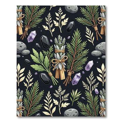 Mystical Botanical Herbal Crystal Black Rug