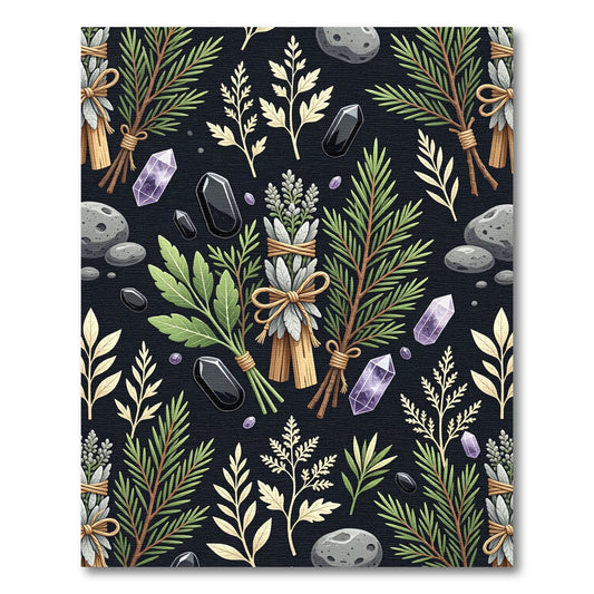 Mystical Botanical Herbal Crystal Black Rug