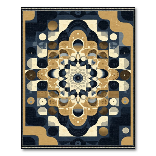 Abstract Geometric Ochre Blue Mandala Rug